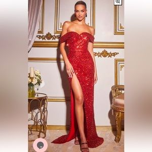 NWT red sequin off the shoulder gown